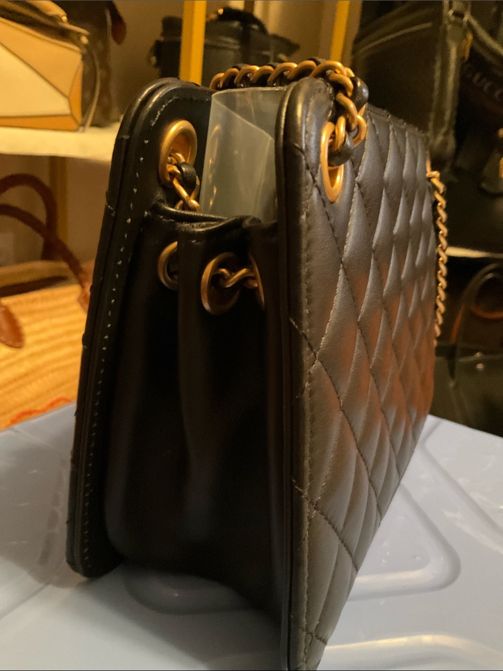 CHANEL Black Quilted Lambskin Crossbody with Gold Chain CC - Picture 4 of 9